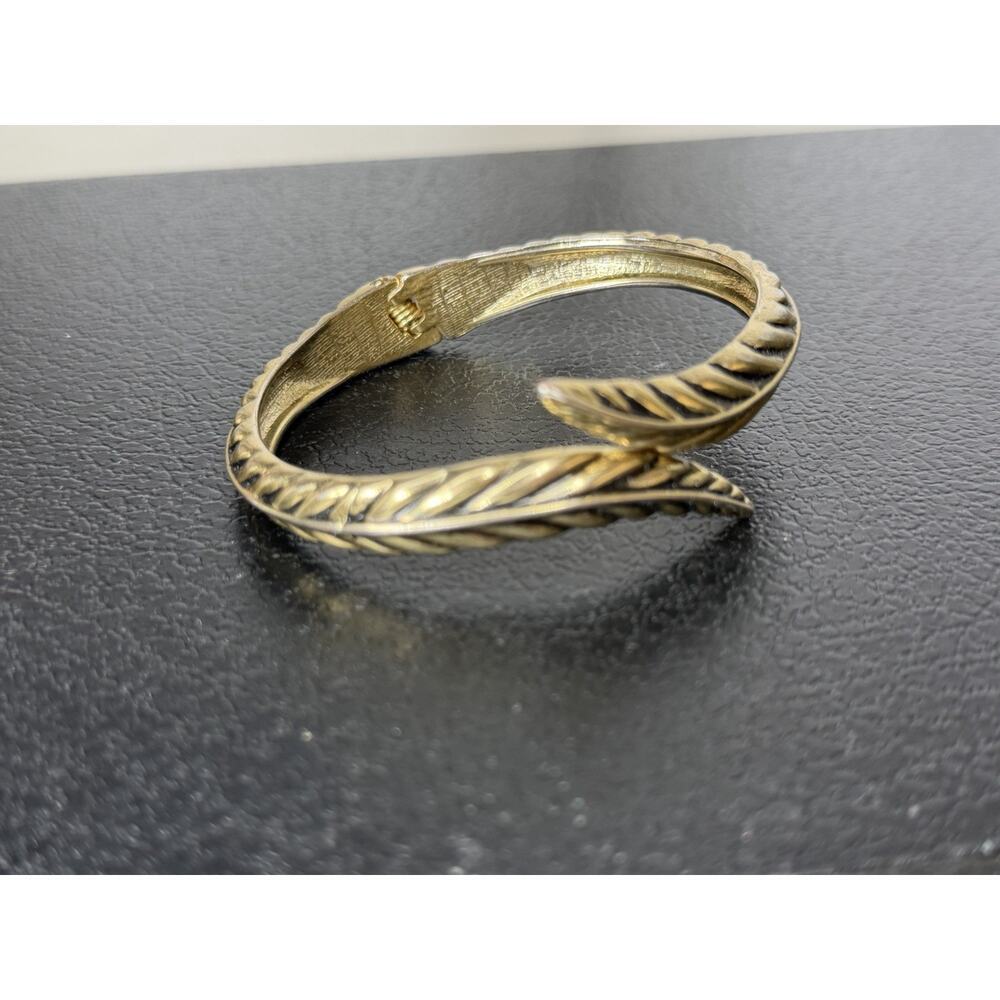 Vintage Leaf Cuff Bangle Bracelet Minimalist Brushed Gold Tone